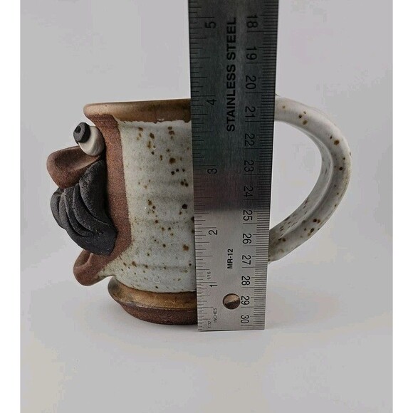 VTG MMS Mahon Ugly FD Funny Face Stoneware Pottery Mug Mustache Signed - Picture 14 of 14